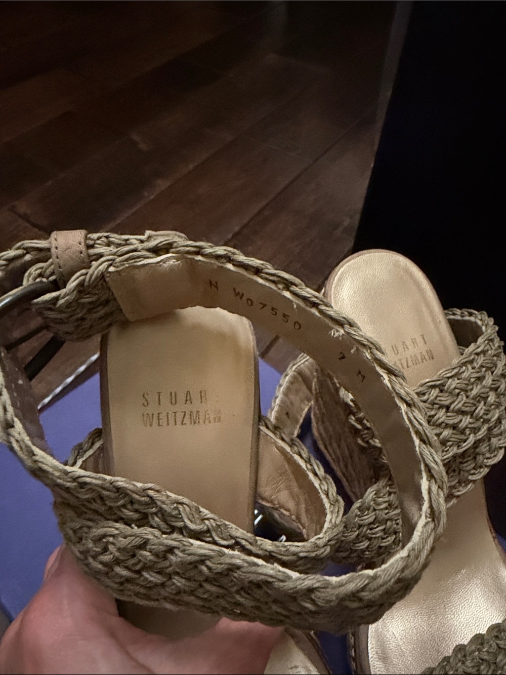 Stuart Weitzman Woven Ankle-Strap Wedge Sandals in Taupe - Picture 4 of 6